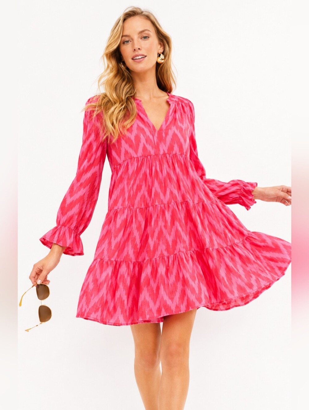 Tuckernuck Pomander Place Hot Pink Ikat Kenzo Dress L Print Puff Sleeve Mini